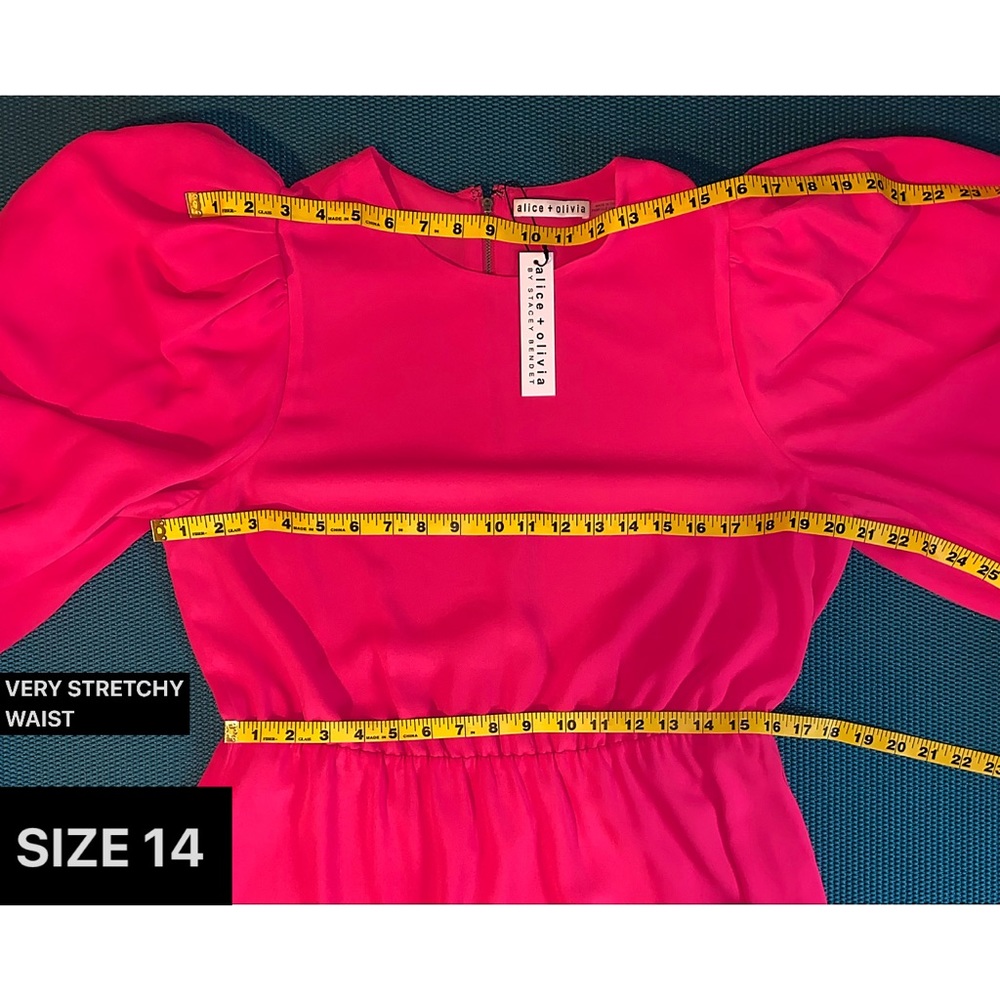 Alice + Olivia Shayla Bold Pink Puff Sleeve Mini Dress - Picture 14 of 16